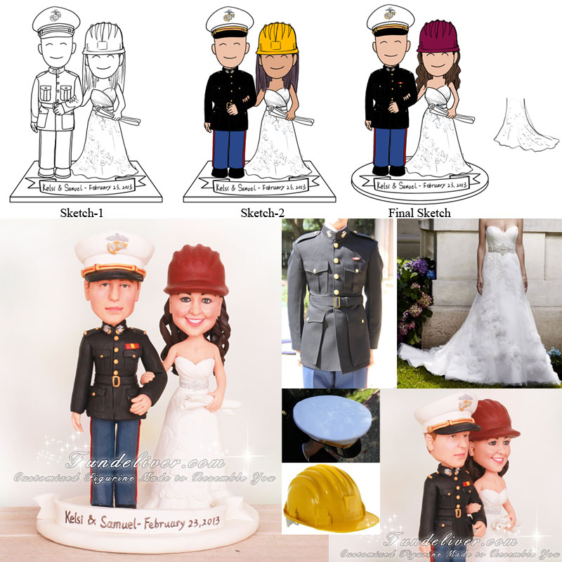 Civil Engineer and Marine Officer Wedding Cake Toppers